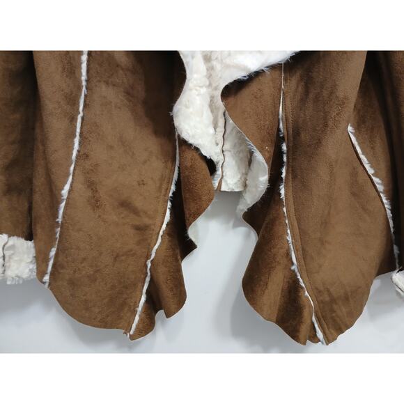 JouJou Faux Suede Shearling Waterfall Cardigan Jacket Size L Brown Boho Western - Picture 9 of 16